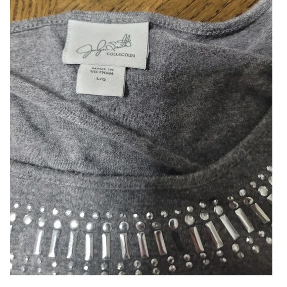 Jaclyn Smith Womens Gray Embellished Neckline 3/4 Sleeve Top Plus Size L/G - Picture 2 of 6